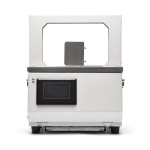 ECOBAND-S kleine Banderoliermaschine mit Touchscreen an der Vorderseite