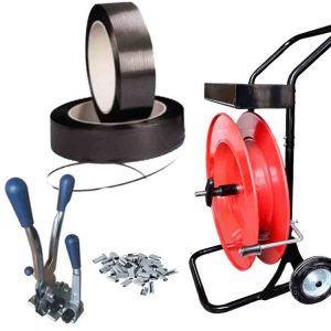 Poly-Umreifungsset PPST13 mit 12 mm PP-Umreifungsband, Verschlusshülsen, Abrollwagen