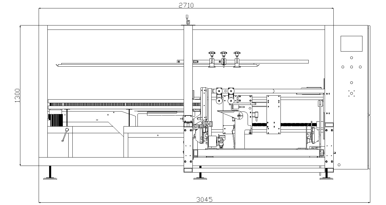 AUTOBOX Kartonaufrichter – Layout-Zeichnung Maschine mit waagrechtem Arbeitstisch