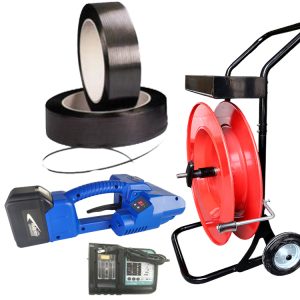 Polyester-Umreifungsset NEO2 9-16mm PET PP mit Akku, Ladegerät und PP-Umreifungsband, Set-Ansicht